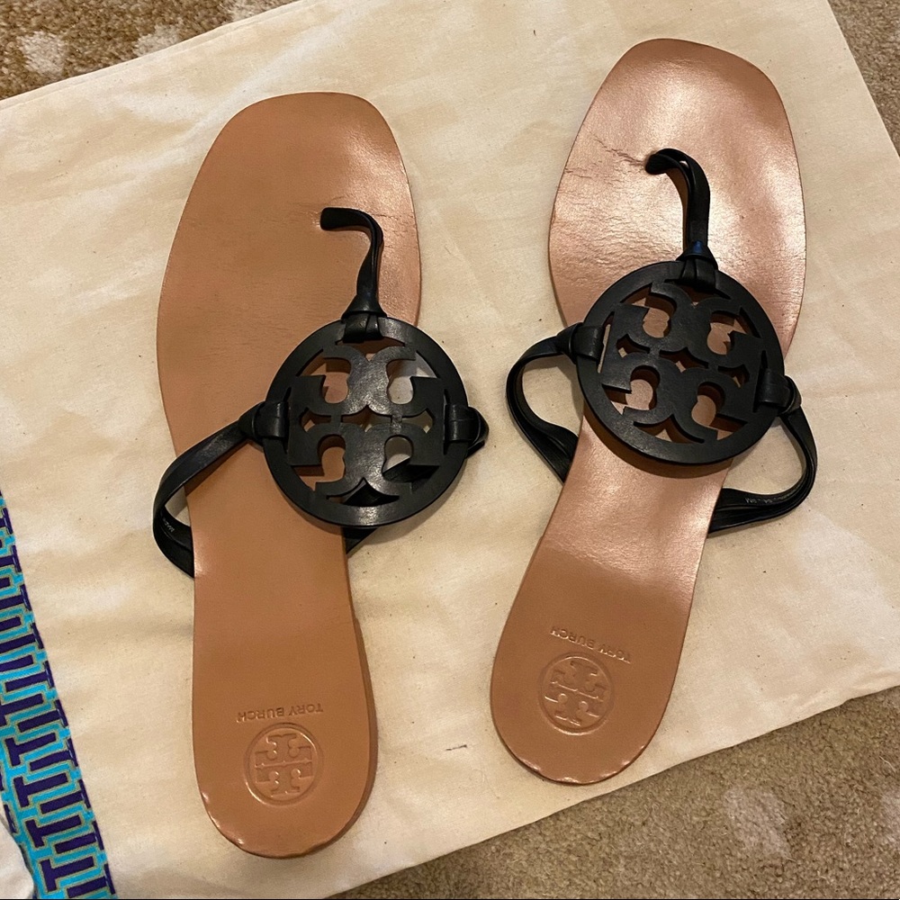 Tory Burch Miller Square-Toe Sandals Black Size 9
